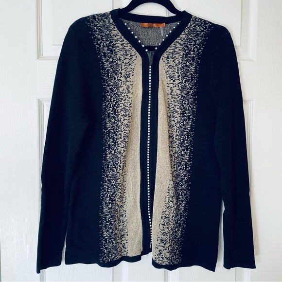 Belldini Sweaters - ✨ Belldini Black & Gold Shimmer Zip-Up Cardigan | Rhinestone Detail